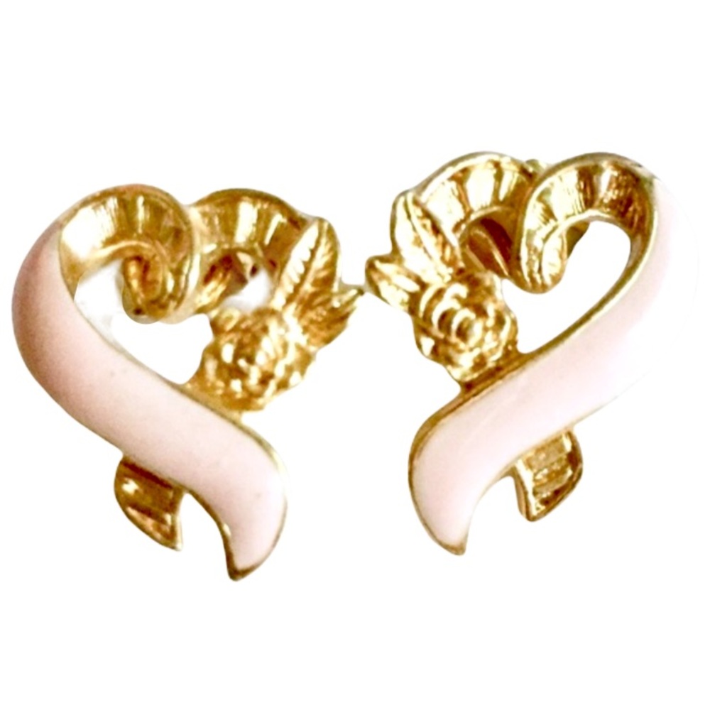Avon Heart Earrings pink gold Breast Cancer Awareness